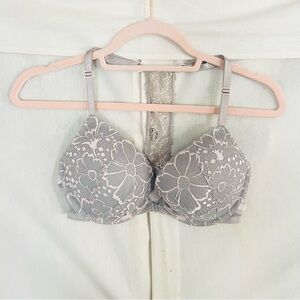 Victoria’s Secret Lavender Floral Lace Push Up Front Closure Racerback Bra 34D